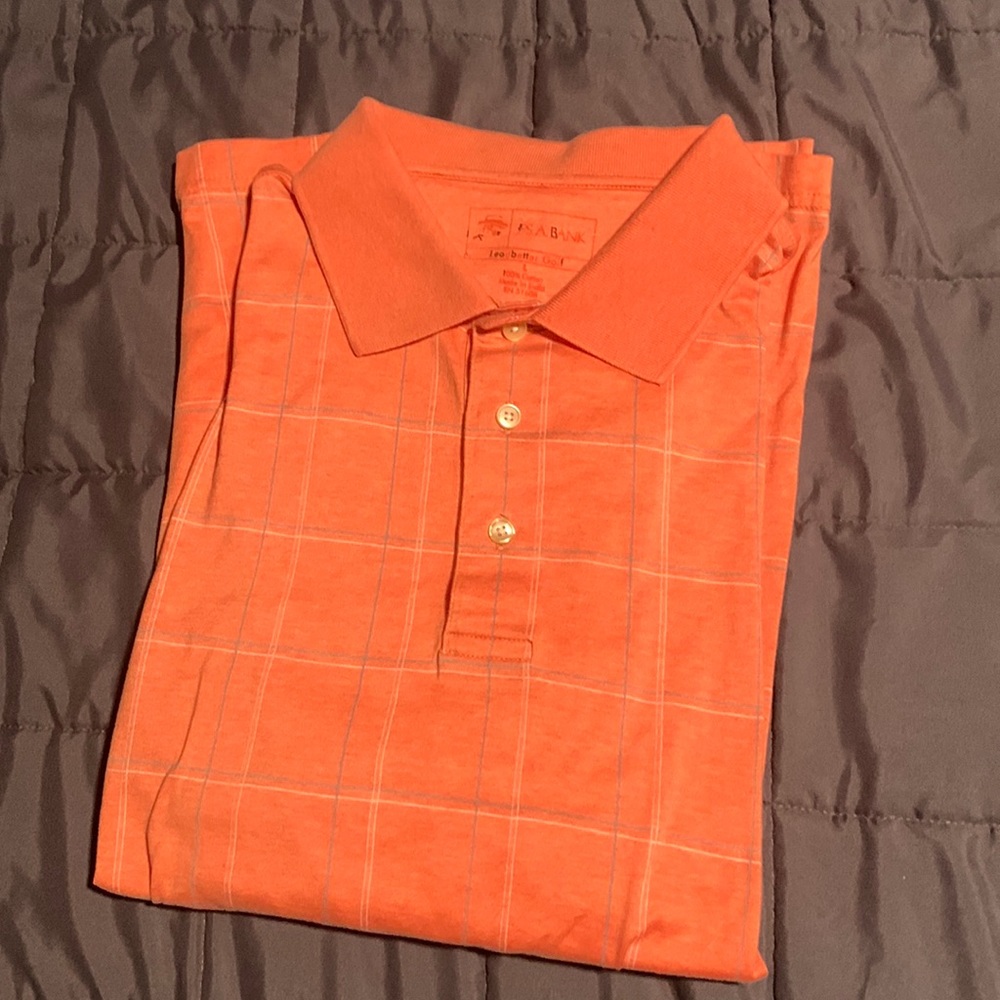Mens Orange Plaid (L) Polo Shirt